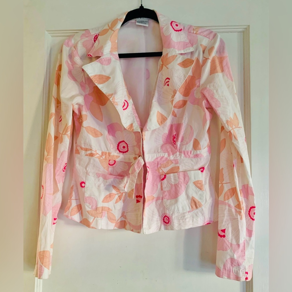 La Belle 90s Lightweight Shirt Jacket Blazer Vintage Pink Peach Size 11 Florals